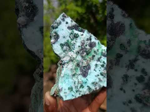 Natural Contrasting Triangular Drusy Coated Chrysocolla with Fibrous and Ball Malachite x 1 From Lupoto Mine, Congo