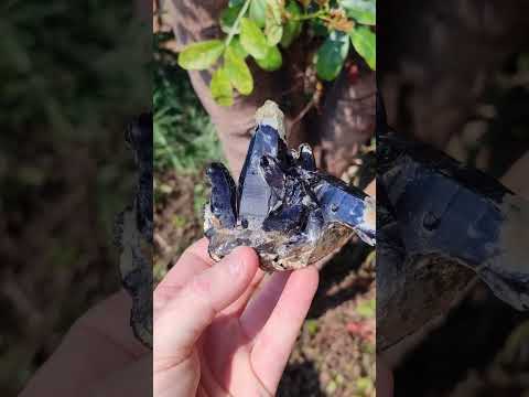 Natural Morion Smokey Quartz Cluster with Hyalite Opal and Black Tourmaline x 1 From Erongo, Namibia