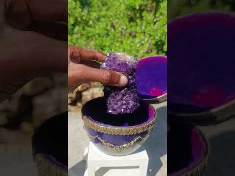 Hand Made and Natural Ultra Rare Amethyst Stalactite Inside of an Ostrich Faberge Egg  x 1 From South Africa