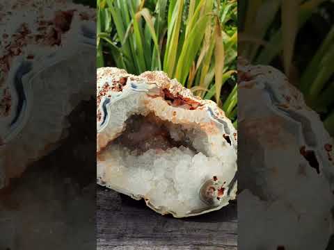 Polished One Side Large Coral Agate Crystalline Centred Standing Geode x 1 From Maintirano, Madagascar