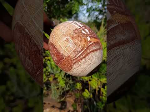 Hand Made Etched and Painted Tribal Ostrich Egg with a Brass Top and Bottom x 1 From South Africa