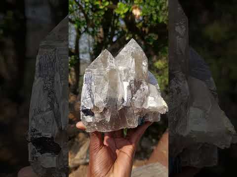 Natural Triple Terminated Smokey Quartz Cluster with Foitite Black Tourmaline and Hyalite Opal x 1 From Erongo, Namibia