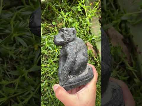 Hand Made Pair of Sitting Baboon Soapstone Carvings x 2 From Zimbabwe