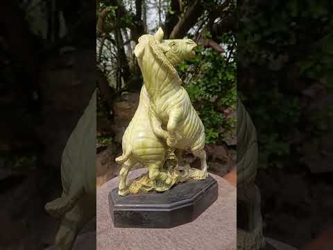 Carved African Butter Jade Twin Fighting Zebra Sculpture x 1 From Bronkhorstspruit, South Africa
