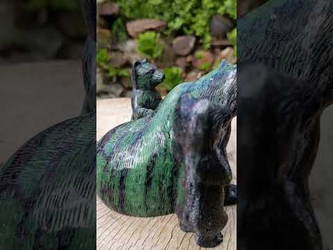 Polished Rare Hand Made Ruby Zoisite Mamma Bear and Cubs Carving x 1 From Tanzania