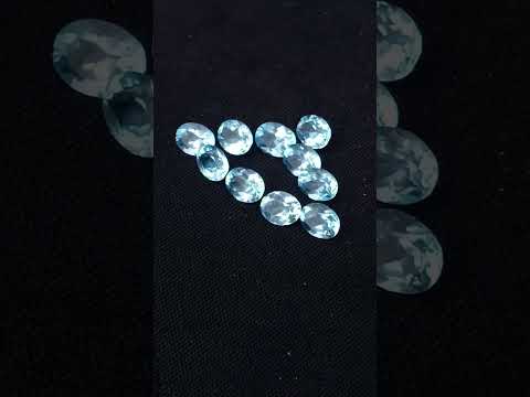 Polished Set of 10 Blue Topaz Faceted Brilliant Oval Cut Stones x 1 From Switzerland
