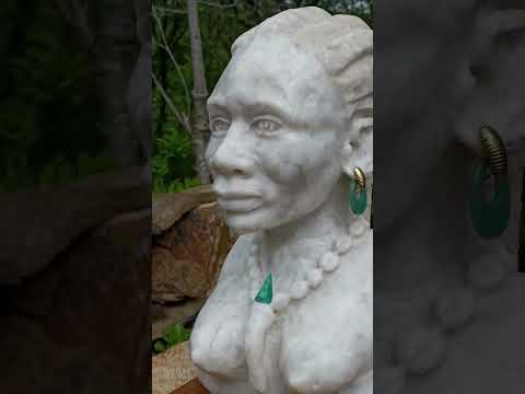 Hand Made XXL Traditional African Woman Bust White Marble Sculpture x 1 From Zimbabwe