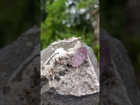 Natural Amethyst Crystal with Dog Tooth Calcite in Matrix x 1 From Goboboseb Mountains, Namibia
