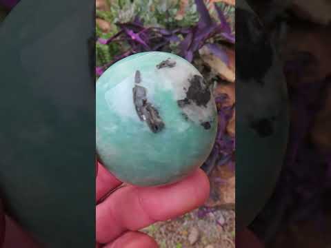 Polished Amazonite With Black Tourmaline Palm Stone x 1 From Madagascar