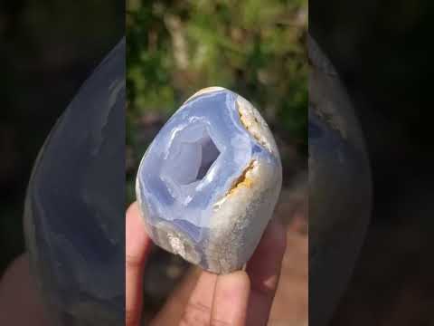 Polished and Natural Pair of Blue Lace Agate Standing Crystalline Display Pieces x 1 From Nsanje, Malawi