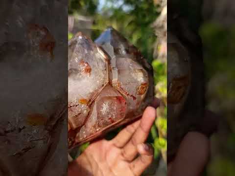 Polished Large Twin Sceptre Smokey Window Quartz Crystal with Enhydro x 1 From Akansobe, Madagascar