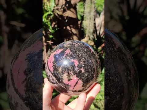 Polished Large Bright Pink and Black Rhodonite Sphere x 1 From Madagascar