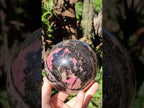 Polished Large Bright Pink and Black Rhodonite Sphere x 1 From Madagascar