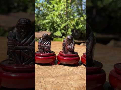 Hand Made Banded Tiger Iron Jasper - Far Eastern Gods on Wooden Stands In A Set of 7 - From Australia
