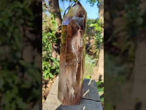 Polished XL Tall Smokey Quartz Display Crystal with Enhydro x 1 From Akansobe, Madagascar