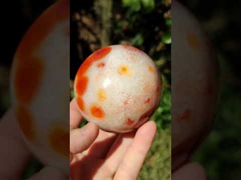 Polished Banded Carnelian Gemstone Sphere with Wooden Stand x 1 From Madagascar