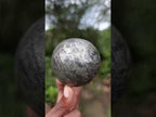 Polished Basalt and Pyrite Pharaoh Stone Sphere with Wooden Stand x 1 From Iron Duke Mine, Zimbabwe