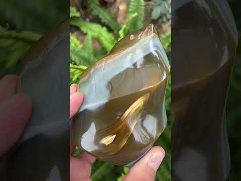 Polished Carnelian and Smokey Blue-Grey Banded Agate Flame x 1 From Madagascar