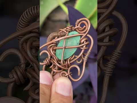 Hand Made Steampunk Jade Copper Wire Art Pendant x 1 From Rustenburg, South Africa