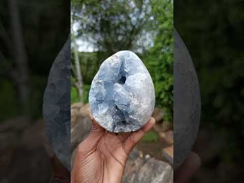 Polished Blue Celestite Geode Gemstone Egg x 1 From Sakoany Madagascar