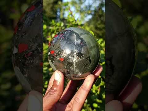 Polished Medium Size Bloodstone Gemstone Sphere with Pyrite x 1 From Swaziland