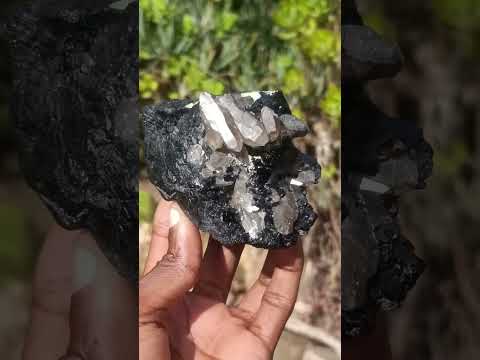 Natural Fluorescent Hyalite Crystalline Opal with Schorl Black Tourmaline Crystal Cluster x 1 From Erongo, Namibia